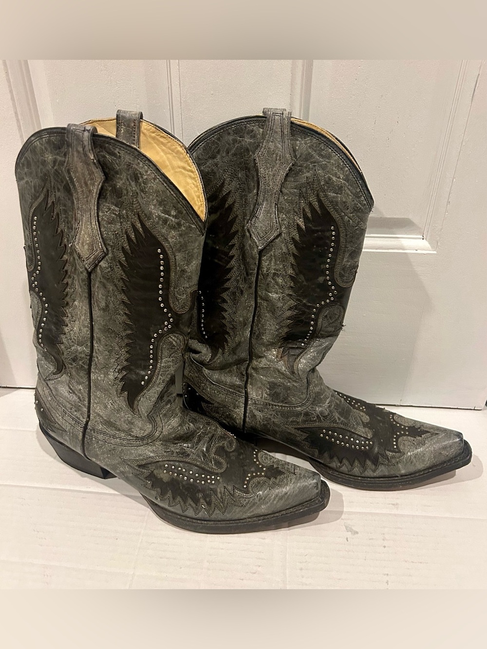 Women's Gray Eagle Sequin Eagle Inlay Snip Toe Western Cowboy Boots 9d (wide)